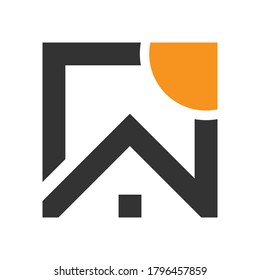 Vector logo brand square home and sun