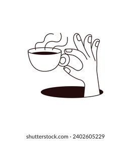 Vector logo and branding design elements, coffee cups, concept simple linear illustration for cafe, menu, banner, print, minimalistic outline icon