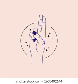 Vector logo and branding design template in linear style - hands and stars, heart abstract symbol for cosmetics and packaging, jewelry, tattoo design or stickers in modern minimal style