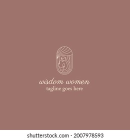 Vector logo and branding design templates in minimal style, for beauty center, fashion studio, haircut salon and cosmetics - female portrait, beautiful woman's face