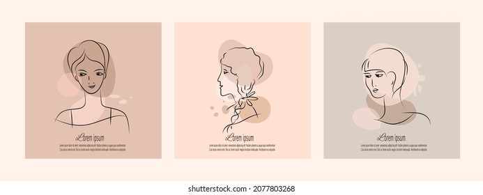 Vektorlogo oder Design-Vorlagen für Branding im minimalen Stil für Beauty-Center, Schönheitssalon, Haarschnitt und Kosmetiksalon.