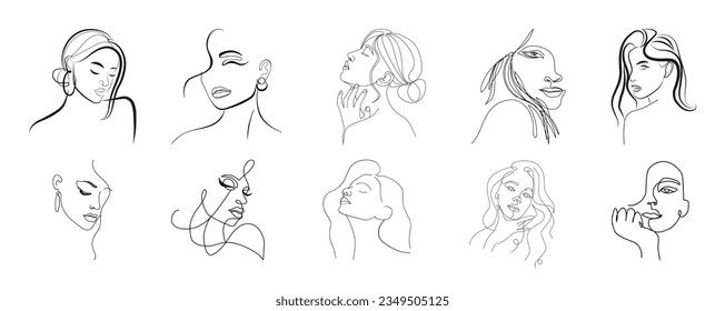 Vector logo and branding design templates in minimal style, for beauty center, fashion studio, haircut salon and cosmetics - female portrait, beautiful woman's face