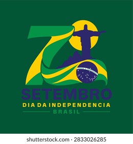 Vector logo for Brazil's Independence Day featuring the iconic Christ the Redeemer statue in Rio de Janeiro, vector illustration.
