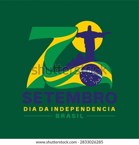 Vector logo for Brazil's Independence Day featuring the iconic Christ the Redeemer statue in Rio de Janeiro, vector illustration.
