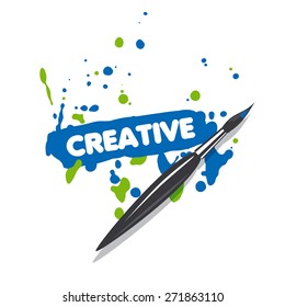pincel con logotipo vectorial y pintura con spray azul y verde
