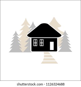 vector logo building house with wood and windows black for advertising housing on white background