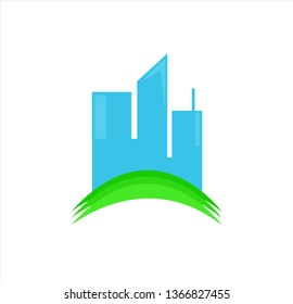 vector logo of building with land for property and real estate business