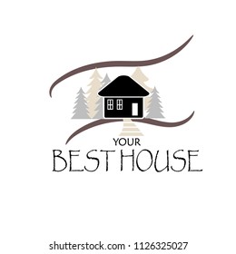 vector logo building with wood and windows black for advertising housing on white background with text inscription your best house
