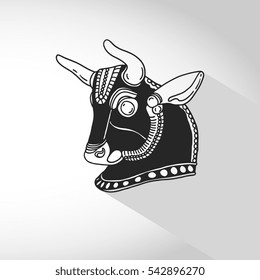 Vector logo with bull head doodle isolated on abstract background