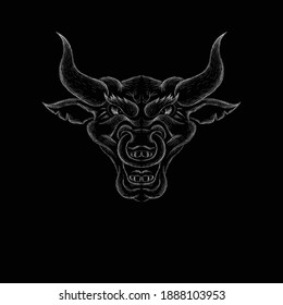 The Vector logo bull for T-shirt design or outwear.  Hunting style bull background. This drawing would be nice to make on the black fabric or canvas.