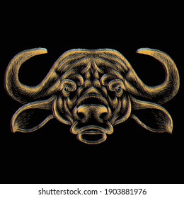 The Vector logo bull for T-shirt design or outwear.  Hunting style bull background. This drawing would be nice to make on the black fabric or canvas.