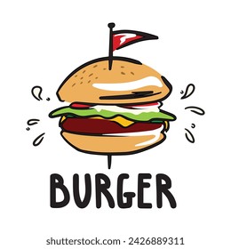 Logo vectorial de hamburguesa, comida rápida americana