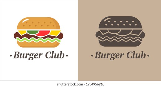 Logo vector de un café hamburguesa en un fondo aislado. Icono de color hamburguesa de queso. Logo de la hamburguesa en blanco y negro. Imagen monocroma de una hamburguesa. Icono de Cheeseburger.