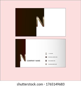 Vector logo with a business card template. Bronze letter N on a maroon and white background. simple design