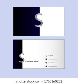 Vektorlogo mit einer Visitenkartenvorlage. silberner Buchstabe S auf dunkelblauem und weißem Hintergrund. einfaches Design