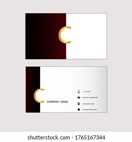 Vector logo with a business card template. Golden  letter C on a bordo with gradient and white background. simple design