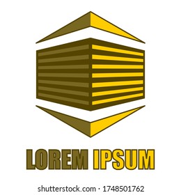 El logotipo vectorial para la empresa se presenta en forma de ilustración de un rascacielos flanqueado por un símbolo de flecha inferior y la parte superior que forma un hexágono.