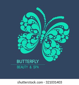 Vector logo butterfly for design organic cosmetic, beauty company and greeting cards.  Flat icons 
