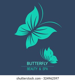 Vector logo butterfly for design organic cosmetic, beauty company and greeting cards.  Flat icons