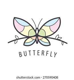 vector logo butterfly perched on a branch