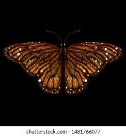 The Vector logo butterfly for tattoo or T-shirt design or outwear.  Cute print style butterfly background. This drawing is for black fabric or canvas.