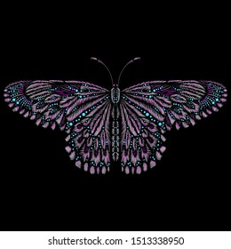 The Vector logo butterfly for tattoo or T-shirt design or outwear.  Cute print style butterfly background. This drawing is for black fabric or canvas.