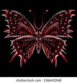 The Vector logo butterfly for tattoo or T-shirt design or outwear.  Cute print style butterfly background. This drawing is for black fabric or canvas.