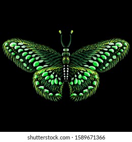 The Vector logo butterfly for tattoo or T-shirt design or outwear.  Cute print style butterfly background. This drawing is for black fabric or canvas.