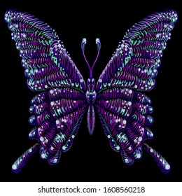 The Vector logo butterfly for tattoo or T-shirt design or outwear.  Cute print style butterfly background. This drawing is for black fabric or canvas.
