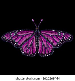 The Vector logo butterfly for tattoo or T-shirt design or outwear.  Cute print style butterfly background. This drawing is for black fabric or canvas.
