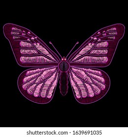 The Vector logo butterfly for tattoo or T-shirt design or outwear.  Cute print style butterfly background. This drawing is for black fabric or canvas.
