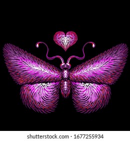 The Vector logo butterfly for tattoo or T-shirt design or outwear.  Cute print style butterfly background. This hand drawing is for black fabric or canvas. 