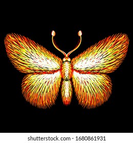 The Vector logo butterfly for tattoo or T-shirt design or outwear.  Cute print style butterfly background. This hand drawing is for black fabric or canvas. 