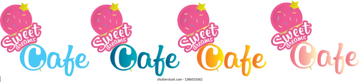 Vector logo for cafe and ice cream shop, sweet dreams cafe, 4 color gradients