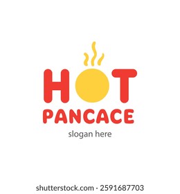 Vector logo cafe restaurant Hot pastries, pancake. Logo for menu. Red yellow design. Sign icon for bakery. Simple convenient symbol. Kitchen cooking logotype. Flat isolated Illustration