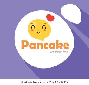 Vector logo for cafe or restaurant Hot pastries, pancake. Logo for menu. Red, purple, light green design. Sign icon for bakery. Simple convenient symbol. Kitchen cooking logotype. Red heart with a che