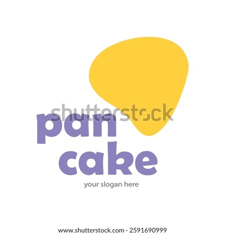 Vector logo for cafe or restaurant Hot pastries pancake. Logo for menu. Yellow, purple design. Sign icon for bakery. Simple convenient symbol. Kitchen cooking logotype. Flat isolated Illustration