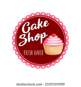 Vector logo for Cake Shop, fresh pastries. Round badge, sticker, signboard