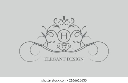 Vector logo for calligraphic luxury logos and monograms with the letter H in the center.