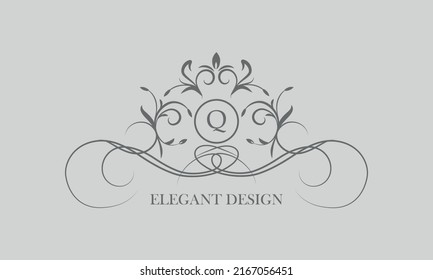 Logo vector para logotipos caligráficos de lujo y monogramas con la letra Q en el centro.