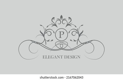 Vector logo for calligraphic luxury logos and monograms with the letter P in the center.