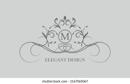 Vector logo for calligraphic luxury logos and monograms with the letter M in the center.