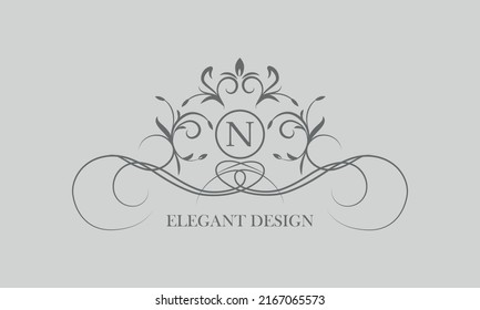Vector logo for calligraphic luxury logos and monograms with the letter N in the center.