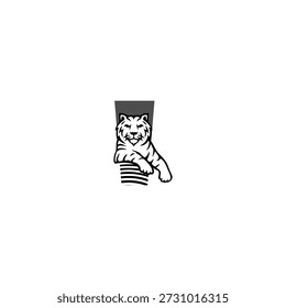 Logotipo de Vector de un tigre tranquilo sentado con la letra del alfabeto I. Una mezcla perfecta de fuerza y serenidad para la marca profesional, los deportes o la identidad de lujo.