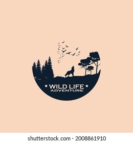 Vector logo Camping outdoor adventure emblem, badge and logo patch. Mountain tourism, hiking. Jungle camp label in vintage style