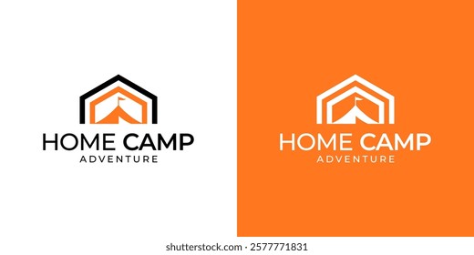 vector logo camping tent with house.