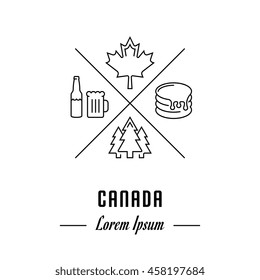 Vector logo Canada. Hipster emblem, label or banner for travel company or country. Line sign with elements. Concept brand.