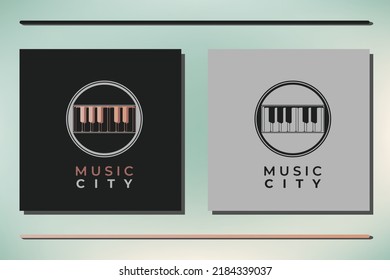 Vector logo candlestick with city on black background