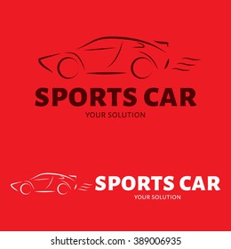 Vector logo car. Brand logo in the form of the outline of a sports car. Red style