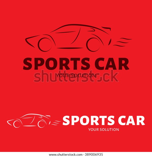 Vector logo car. Brand logo in the form of the\
outline of a sports car. Red\
style